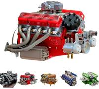 Cison V8 Engine Kit Gas - Gasoline Ohv V8 Small-Block Engine Model Kits, 4-Stroke 44cc Water-Cooled 1/6, V8 Engine Kits, Build Your Own Stem V8 Model Engine for Adults(Red)