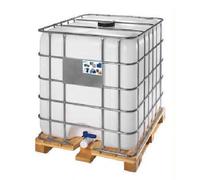 Cisterna in plastica nuova 1000 Lt, pallet legno, valvola 2", cop. 150 mm