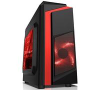 CiT-Case Midi F3, con ventola a LED rossa da 12 cm e motivo a righe, colore: nero