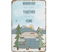 Cita de camping "Dondequiera que estemos juntos, ese es nuestro hogar", impresión de RV, arte vintage de caravana, novedad, letreros de hojalata para café caliente, plato retro, postres, tienda, deco