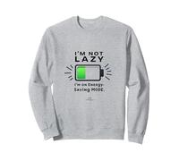 Citazione Divertente della Batteria I'm Not Lazy Energy Saving Mode Felpa, Unisex per Adulti, Grigio Melange, XXL