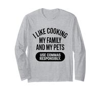 Citazione Divertente Mi Piace Cucinare la mia Famiglia e i Miei Animali Domestici usano virgole Maglia a Manica