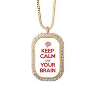 Citazione Keep Calm Use Your Brain Collana nera con ciondolo in cristallo di diamante gioielli dorati
