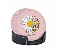 Citazione positiva Sotto chieri per bevande con supporto Confezione da 6 Trova la tua anima Margherita Farfalla Fiore Sotto chieri assorbenti in pelle PU Regalo di inaugurazione della casa per uom