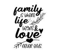 citazione sull'amore familiare tipografia design di stampa la famiglia è dove la vita inizia e l'amore non finisce mai citazione Adesivi artistici in vinile 36x49.8cm Non cade Nero