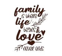 citazione sull'amore familiare tipografia design di stampa la famiglia è dove la vita inizia e l'amore non finisce mai citazione Adesivi murali in vinile 57.6x79.7cm Vetrine Caffè