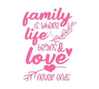 citazione sull'amore familiare tipografia design di stampa la famiglia è dove la vita inizia e l'amore non finisce mai citazione Adesivi murali in vinile 36x49.8cm Adesivi per vetrine Rosa