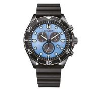 Citizen AT2567-18L Men's Eco-Drive Chronograph Watch - 43mm Light Blue Dial, Black Rubber Strap