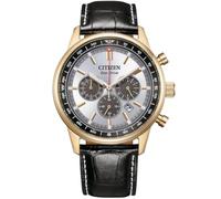 Citizen CA4723-03A Eco-Drive - Cronografo solare da uomo, in acciaio inox, oro rosa, 42 mm, cinturino in pelle nero, 10 ATM