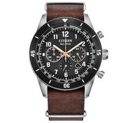 Citizen Cronografo da uomo Eco-Drive Terra Force, cassa in acciaio inossidabile color argento e cinturino in pelle marrone con quadrante nero (modello: CA4748-02E)
