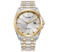 Citizen Eco-Drive Peyton Orologio classico da uomo con datario e cristalli zaffiro e lancette luminose, Cinturino argento/oro e quadrante bianco, 9 inches, Peyten Bracciale in acciaio inox bicolore