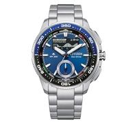 CITIZEN Eco-Drive WaveTracker da uomo: cassa in acciaio inossidabile color argento da 42 mm con quadrante blu Sunray e display LCD MIP (stile: JV3006-50L)