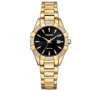 Citizen Orologio da donna Eco-Drive Classic Corso Diamond Gold in acciaio inox, quadrante nero (modello: EW2652-55E), Oro, Classico Corso Diamante