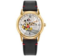 Citizen Orologio da uomo Eco-Drive Disney Mickey Mouse, cinturino in pelle nera, quadrante argentato (modello: FE7063-07W)