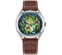 Citizen Orologio da uomo Eco-Drive Disney Mickey Mouse Explorer con cassa in acciaio inox, cinturino in pelle marrone, 3 lancette, (modello: AW1149-06W), Argento, moderno