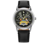 Citizen Orologio da uomo Eco-Drive Disney Mickey Mouse & Friends, cinturino in pelle nera, quadrante nero, data (modello: AW1860-01W)