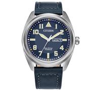 Citizen Orologio da uomo Eco-Drive Weekender Garrison Field in Super Titanium, Cinturino in pelle blu e quadrante blu, Guarnigione