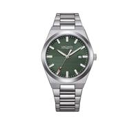 Citizen Vagary by Orologio Uomo Classico Timeless IB9-719-41 | Cassa e Bracciale Acciaio 38mm | Quadrante Verde a Righe con Datario | Dettaglio Rosso | Quarzo | WR 5 BAR