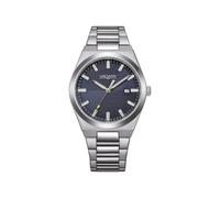 Citizen Vagary by Orologio Uomo Classico Timeless IB9-719-75 | Cassa e Bracciale Acciaio 38mm | Quadrante Blu Avio/Denim a Righe con Datario | Dettaglio Giallo | Quarzo | WR 5 BAR