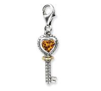 Citrino Antichizzato Ciondolo Portachiavi .925 Argento Sterling & Oro Accento