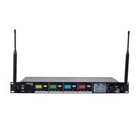 Citronic | Sistema di microfoni wireless Quad con frequenza UHF sintonizzabile senza licenza, palco, teatro, spettacoli | 4 x trasmettitori Bodypack con archetto da collo e microfoni a clip,