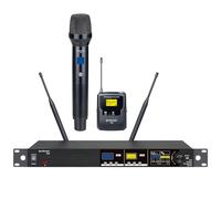 Citronic | TU2 Dual UHF Wireless Microfono Sistema PLL Tuneable 1 Microfono palmare + 1 Bodypack Headset & Lavalier Set per Karaoke, PA, Canto ed Eventi