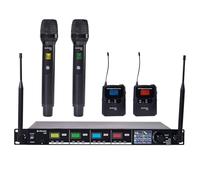 Citronic TU4 Quad UHF Wireless Microfono System PLL Tuneable - 2 Mics Handheld Mics + 2 Bodypack Headset & Lavalier Set per karaoke, palcoscenico, PA, canto ed eventi