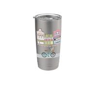 Città accogliente e bici con fiori Bicchiere termico in acciaio inox doppia parete