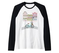 Città accogliente e bici con fiori Maglia con Maniche Raglan