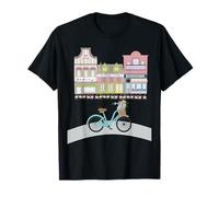 Città accogliente e bici con fiori Maglietta