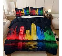 Città arcobaleno singolo Set Copripiumino, Riflesso dello skyline Copripiumini e set da letto, Stile urbano astratto - Parure Copri Piumino, Spettro arcobaleno - Sacco Piumone 135x200cm con 2 federa