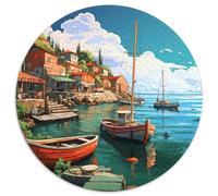 Città costiera Puzzle 1000 pezzi vasi rotondi puzzle gioco casual decorazione domestica per adulti 1000 pezzi (67,5 x 67,5 cm)