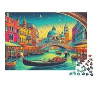 Città dei Canali Veneziani Puzzle 1000 Pezzi Carta per Adulti Scena Colorata del Canale Gioco di Puzzle 1000 Pezzi Decorazione Rilassante Famiglia 52x38cm/1000pcs