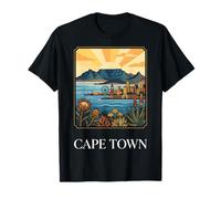 Città del Capo Sud Africa Table Mountain Retro Travel Art Maglietta