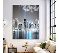 Città Del Cielo Notturno Wall Art Pictures, Stampe Su Tela Di Edificio Fantasy, Grigio Antracite Paintings Decorazione Murale Per La Camera Da Letto Arredamento Soggiorno 40X50Cm Senza Cornice