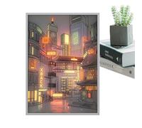 Città Della Pittura A LED - Arredamento Da Sogno, Decorazione Artistica A Parete Oscurata A LED | Vista Notturna Illuminata Per La Camera Da Letto Studio Bambini Entryway, Immagine Moderna Sospesa Con