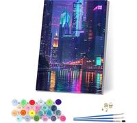 Città Dipingere con i Numeri Adulti con Telaio, Dipingere con i Numeri Fiume, Fai da te Paint by Numbers Kits con 3 Pennelli e Pigmento Acrilico,Decorazioni Casa, Regalo Donna 100x135cm O-1361