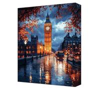 Città Dipingere con i Numeri Adulti vista notturna, Dipingere con i Numeri con Vernici e Pennelli, DIY Creativo Adulti Principianti, 20x30cm Kit per Tela Antipiega, Decor Casa (Senza Cornice) G-31