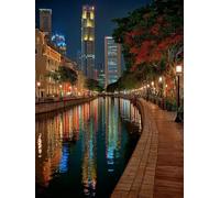 Città Dipingere con i Numeri Adulti, Vista Notturna Fai Da Te Dipingere con i Numeri, Paint by Numbers Kit con Pennelli e Vernice Acrilica, Hobby Creativi Adulti, Decorazioni Parete, 40x50cm 0-1054