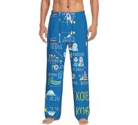Città e punti di riferimento coreani Pantaloni Pigiama da uomo Lounge Pantaloni da notte con tasche Elastico in vita Comodo Morbido Regali da uomo, bianco, L