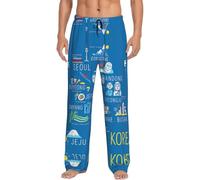 Città e punti di riferimento coreani Pantaloni Pigiama da uomo Lounge Pantaloni da notte con tasche Elastico in vita Comodo Morbido Regali da uomo, Nero , XXL