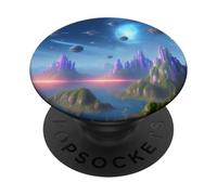 Città futuristica con astronavi - Pittura d'arte digitale PopSockets PopGrip Adesivo