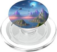 Città futuristica con astronavi - Pittura d'arte digitale PopSockets PopGrip per MagSafe