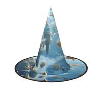 Città galleggiante delle scuole di pesce tra le nuvole Cappelli Streghe di Halloween Fasce per capelli Cappello da mago Accessori per costume Cosplay per feste in maschera Pieghevole 3 PCS