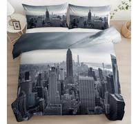 Città Grigia Copripiumino Matrimoniale 240x220 skyline della città di new york 3D Stampa Morbida Microfibra Biancheria da Letto con Cerniera per Bambini/Adulti 1 Copripiumino + 2 Federe 50x80 cm