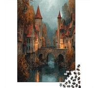 Città medievaliPuzzle 1000 Pezzi Per Adulti, Autunno circondato da alberigiochi EduGattoivi, Sfide, Decorazioni Per La Casa70x50cm/1000pcs