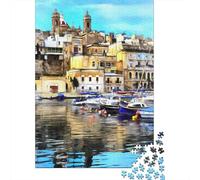 Città Portuale Mediterranea Puzzle 1000 Pezzi Carta per Adulti Vista Edificio Storico Gioco di Puzzle 1000 Pezzi Relax Decorazione Regalo 52x38cm/1000pcs