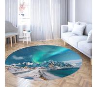 Città rurale Paesaggio marino Tappeti rotondi 160cm Snow Mountain Aurora Lavabile Antiscivolo Backing Low-Pile Throw Circle Carpet per sala da pranzo Camera degli ospiti