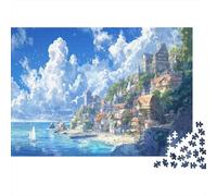 città Seaside Jigsaw Puzzle Impossibili 1000Pcs Blue Sky Sea Decorazione Per La Casa. Rilassamento E Intelligence Per Adulti E Ragazzi Da 14 Anni 1000pcs (75x50cm)