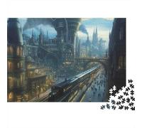 Città Steampunk Puzzle 1000 Pezzi Carta per Adulti Stazione Ferroviaria Gioco di Puzzle 1000 Pezzi Relax Famiglia Casa 70x50cm/1000pcs